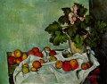 Bodegón con geranios frutales Stock Paul Cezanne